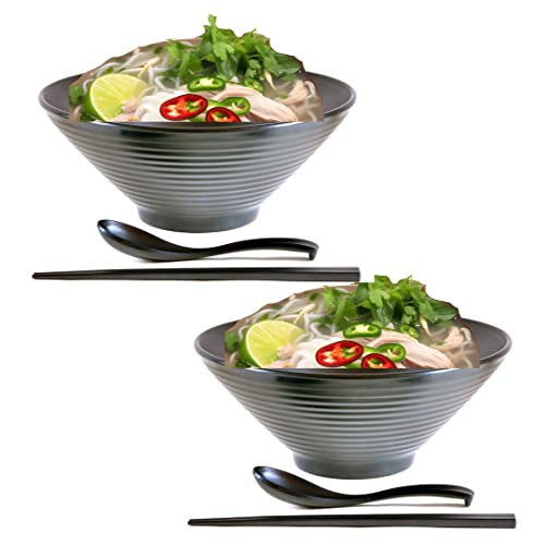 RCElite Ramen Bowl Set - Unbreakable - Pho Bowl - Ramen Bowls w/Spoons & Chopsticks - Set Of 2