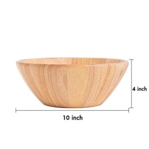 Handmade Wooden Bowls 10” - 100% Natural Hardwood Serving Bowls for Fruits, Salads, Snacks and More l Family-Style Dining l Wooden Salad Bowl - Home Decor & Kitchen