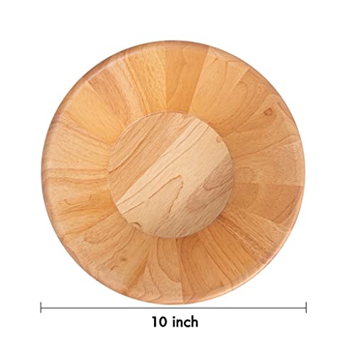 Handmade Wooden Bowls 10” - 100% Natural Hardwood Serving Bowls for Fruits, Salads, Snacks and More l Family-Style Dining l Wooden Salad Bowl - Home Decor & Kitchen