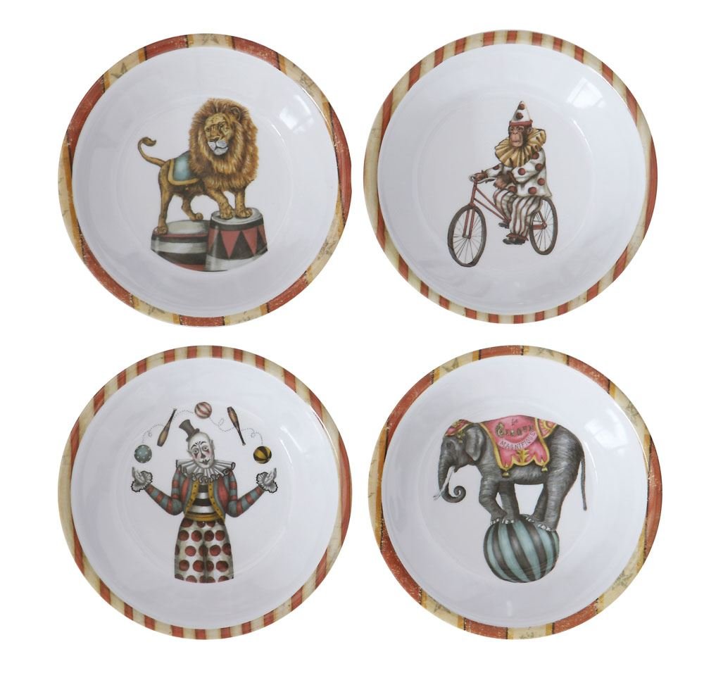 5.5" x 1.5"H Melamine Bowl Vintage Circus Image set of 4