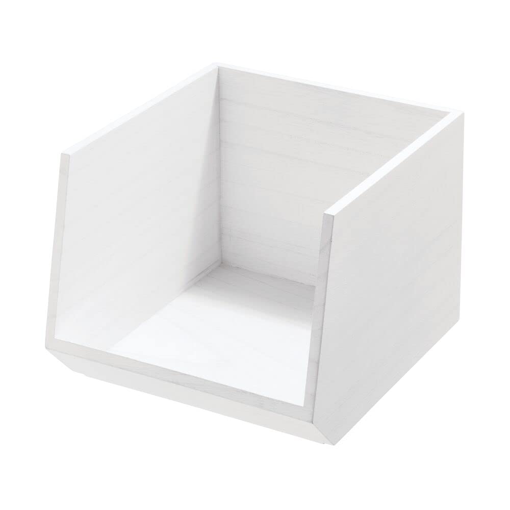 iDesign Renewable Paulownia Wood Collection Open Front Storage Bin, 11.46" x 8" x 10", White Wash