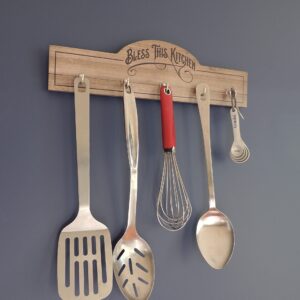 Cathedral Art Abbey & CA Gift Bless This Kitchen Wall Utensil Holder W/5 Hooks, One Size, Multi