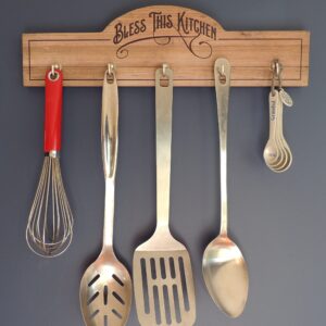 Cathedral Art Abbey & CA Gift Bless This Kitchen Wall Utensil Holder W/5 Hooks, One Size, Multi