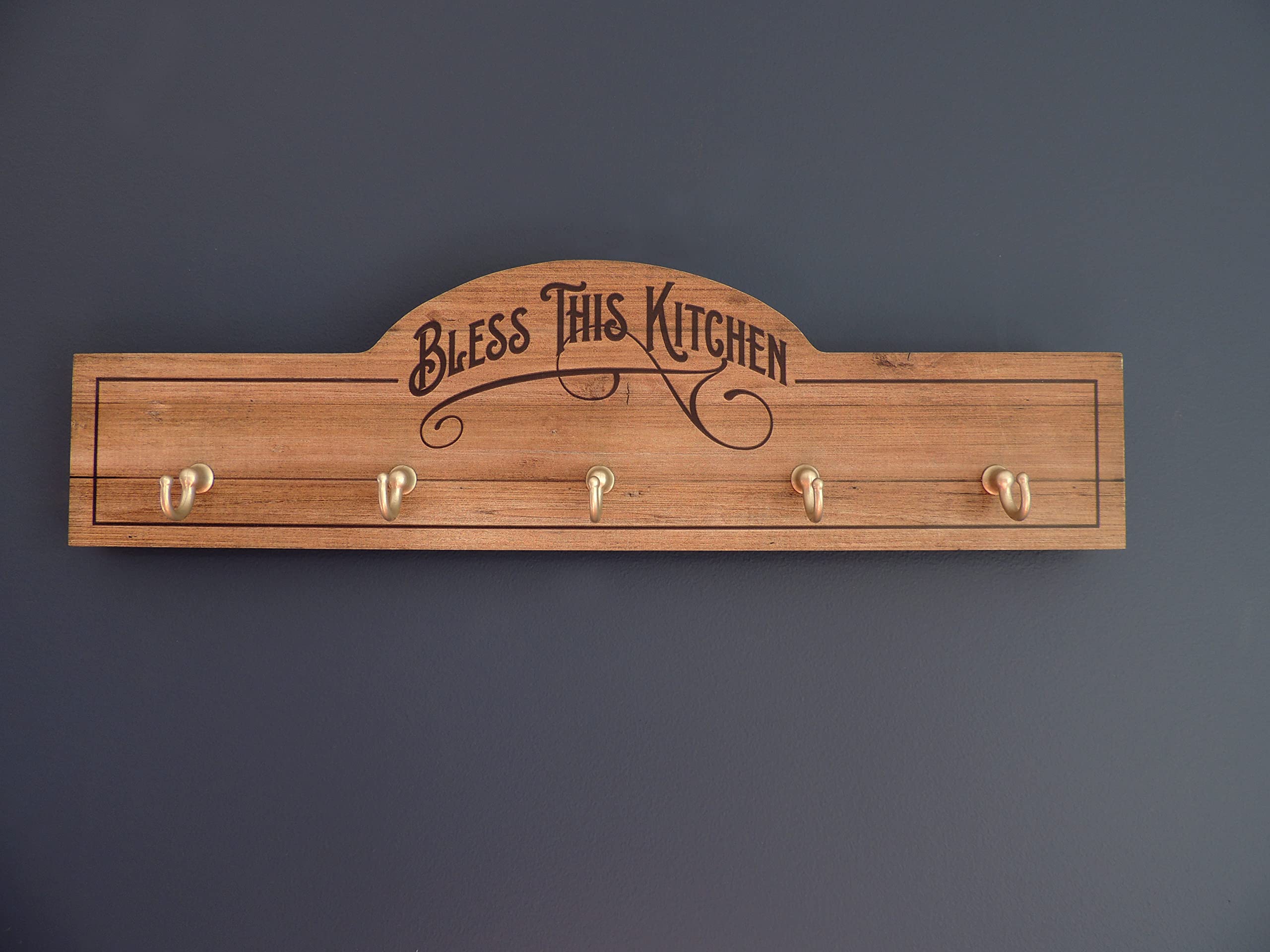 Cathedral Art Abbey & CA Gift Bless This Kitchen Wall Utensil Holder W/5 Hooks, One Size, Multi