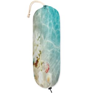 summer beach plastic bag holder, starfish seashell grocery bag storage holder hanging garbage shopping bag trash bags organizer for kitchen home