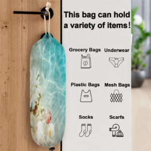 Summer Beach Plastic Bag Holder, Starfish Seashell Grocery Bag Storage Holder Hanging Garbage Shopping Bag Trash Bags Organizer for Kitchen Home