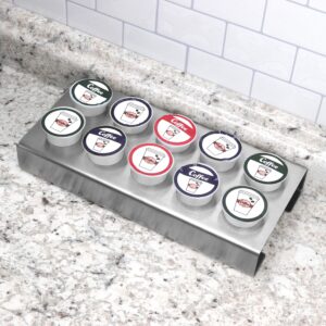 polar whale brushed stainless steel coffee pod organizer storage tray counter stand or wall mount compatible with keurig k-cup kcup for kitchen home office waterproof 19 x 14.5 inches holds 48