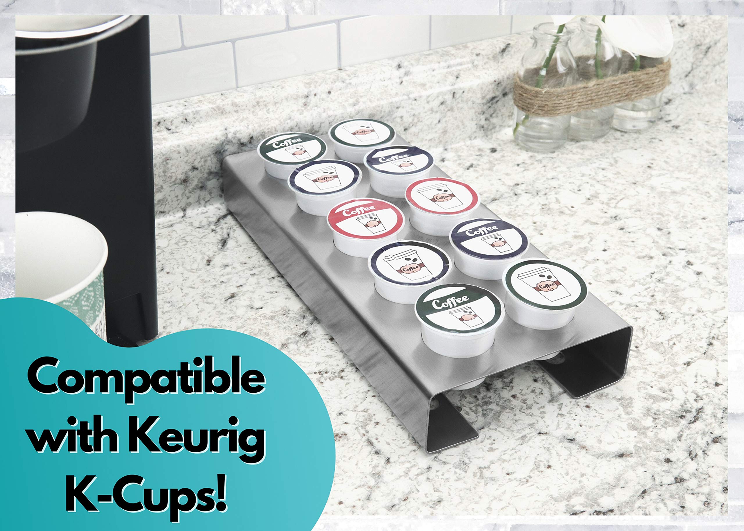 Polar Whale Brushed Stainless Steel Coffee Pod Organizer Storage Tray Counter Stand or Wall Mount Compatible with Keurig K-Cup KCup for Kitchen Home Office Waterproof 19 x 14.5 Inches Holds 48