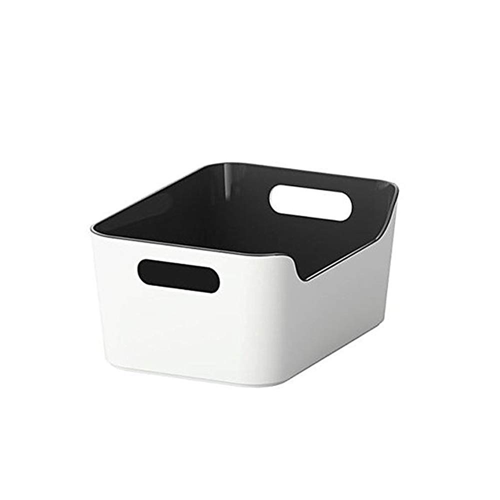 VARIERA Open Storage Box,Kitchen Cabinet and Pantry Storage Organizer Bin - Two Cut-Out Handles That Make 9.4 x 6.75 x 4.3 Inches (Black /White)