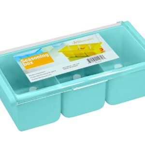 Southern Homewares 3 Container Spice Pot Blue Acrylic with Spoons and Lid Seasoning Box Spice Serving Box Table Service