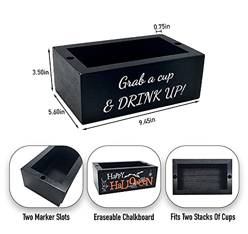 Elvonis Black Double Solo Cup Holder with Marker Slot - “Mark Your Cup and Drink Up” Cup Organizer and Dispenser with Erasable Chalkboard.