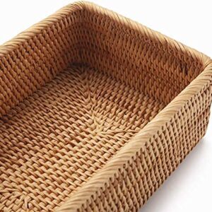 FiaLife Rattan Hand Woven Rectangular Decorative Rustic Storage Trays for Home/Social Events - Bread Basket, Vegetable, Fruits, Snacks, Crackers, Kitchen/Bathroom Organizer. Set of 2.