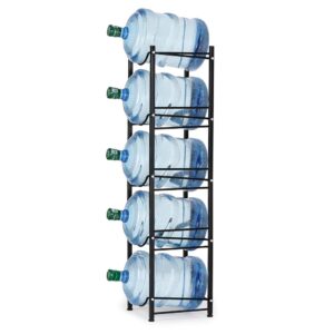 5 gallon water bottle holder water cooler jug rack 5 tier water jug holder storage racks organizer heavy duty detachable for 5 bottles home, kitchen, office, black