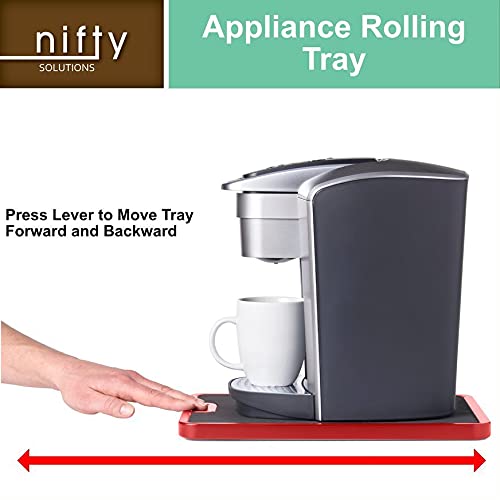 Nifty Small & Medium Appliance Rolling Tray - Red, Home Kitchen Counter Organizer, Integrated Rolling System, Non-Slip Pad Top for Coffee Maker, Stand Mixer, Blender, Toaster