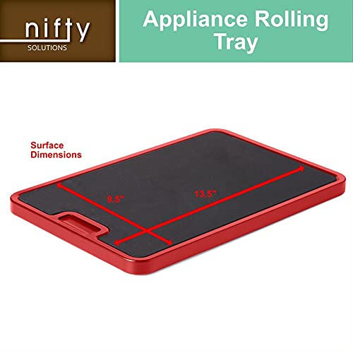 Nifty Small & Medium Appliance Rolling Tray - Red, Home Kitchen Counter Organizer, Integrated Rolling System, Non-Slip Pad Top for Coffee Maker, Stand Mixer, Blender, Toaster