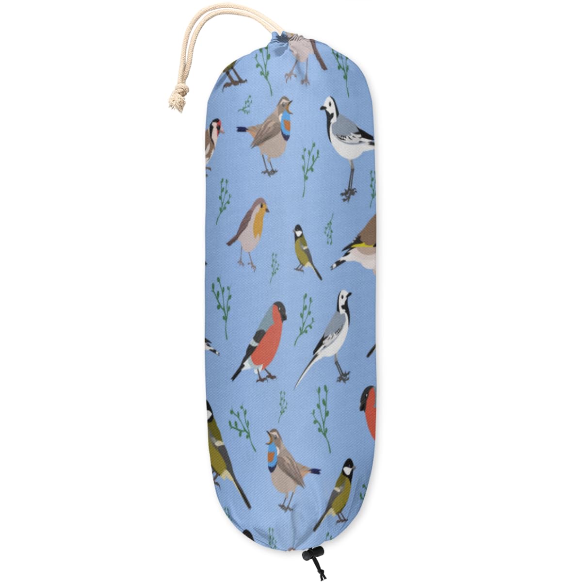 Animal Birds Blue Plastic Bag Holder, Wall Mount Grocery Bag Holder Dispenser Organizer, Washable Shopping Bag Storage Home Kitchen Decor