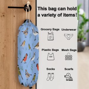 Animal Birds Blue Plastic Bag Holder, Wall Mount Grocery Bag Holder Dispenser Organizer, Washable Shopping Bag Storage Home Kitchen Decor