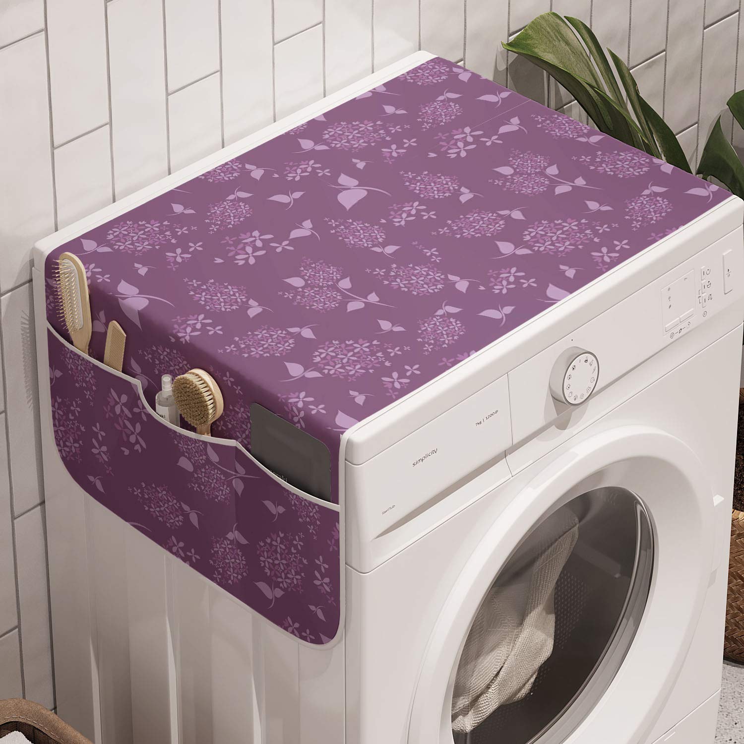 Ambesonne Floral Washing Machine Organizer, Purple Tone Monochrome Pattern with Meadow Lilac Flowers Repetition, Anti-slip Fabric Cover for Washers and Dryers, 47" x 18.5", Lilac and Pale Purple