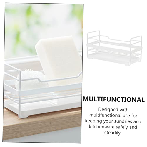 Veemoon Multi-Purpose Storage Rack Soap Sponge Holder Hanging Storage Shelves Sink Tidy Kitchen Soap Tray Drawer Shelf Dish Locker Shelf Iron Rack White Iron + Drain Rack Multipurpose