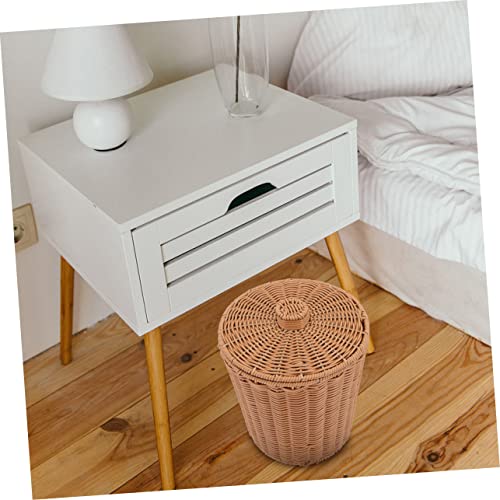 Yardwe 2pcs storage bucket with lid wicker storage basket seagrass plant pot paper waste basket woven flower pots small trash can wicker basket with lid rattan outdoor Iron office Toy
