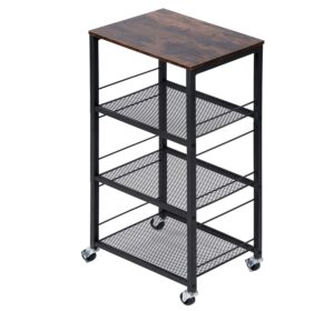 steel utility cart collapsible rolling cart bar serving cart for kitchen bathroom bedroom,space saving