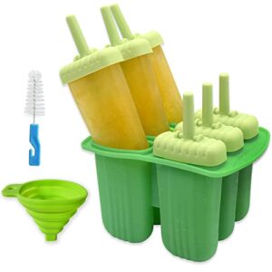 silicone popsicle molds shapes 6-cavity reusable homemade ice pop maker molds with lids, bpa free & easy release, green