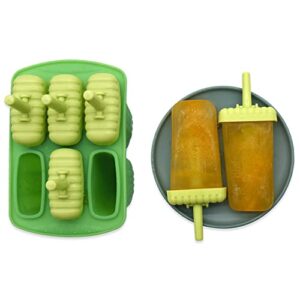 Silicone Popsicle Molds Shapes 6-Cavity Reusable Homemade Ice Pop Maker Molds with Lids, BPA Free & Easy Release, Green