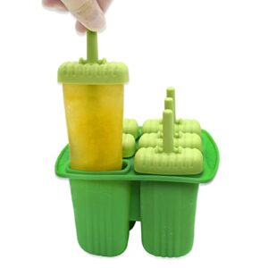 Silicone Popsicle Molds Shapes 6-Cavity Reusable Homemade Ice Pop Maker Molds with Lids, BPA Free & Easy Release, Green