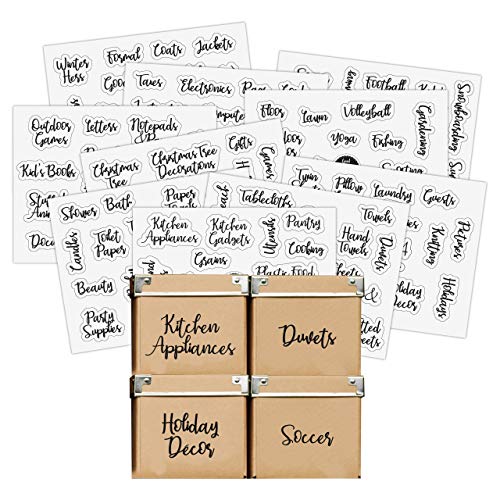 Good Karma Studio 150 Labels for Storage Bins + 15 Blank Labels, Household Labels, Farmhouse Font, Linen Closet, Home Office, Kids', Garage