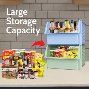 Skywin Plastic Stackable Storage Bins for Pantry - 2 Pack Stackable Bins For Organizing Food, Kitchen, and Bathroom Essentials (Multi)