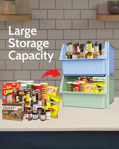 Skywin Plastic Stackable Storage Bins for Pantry - 2 Pack Stackable Bins For Organizing Food, Kitchen, and Bathroom Essentials (Multi)