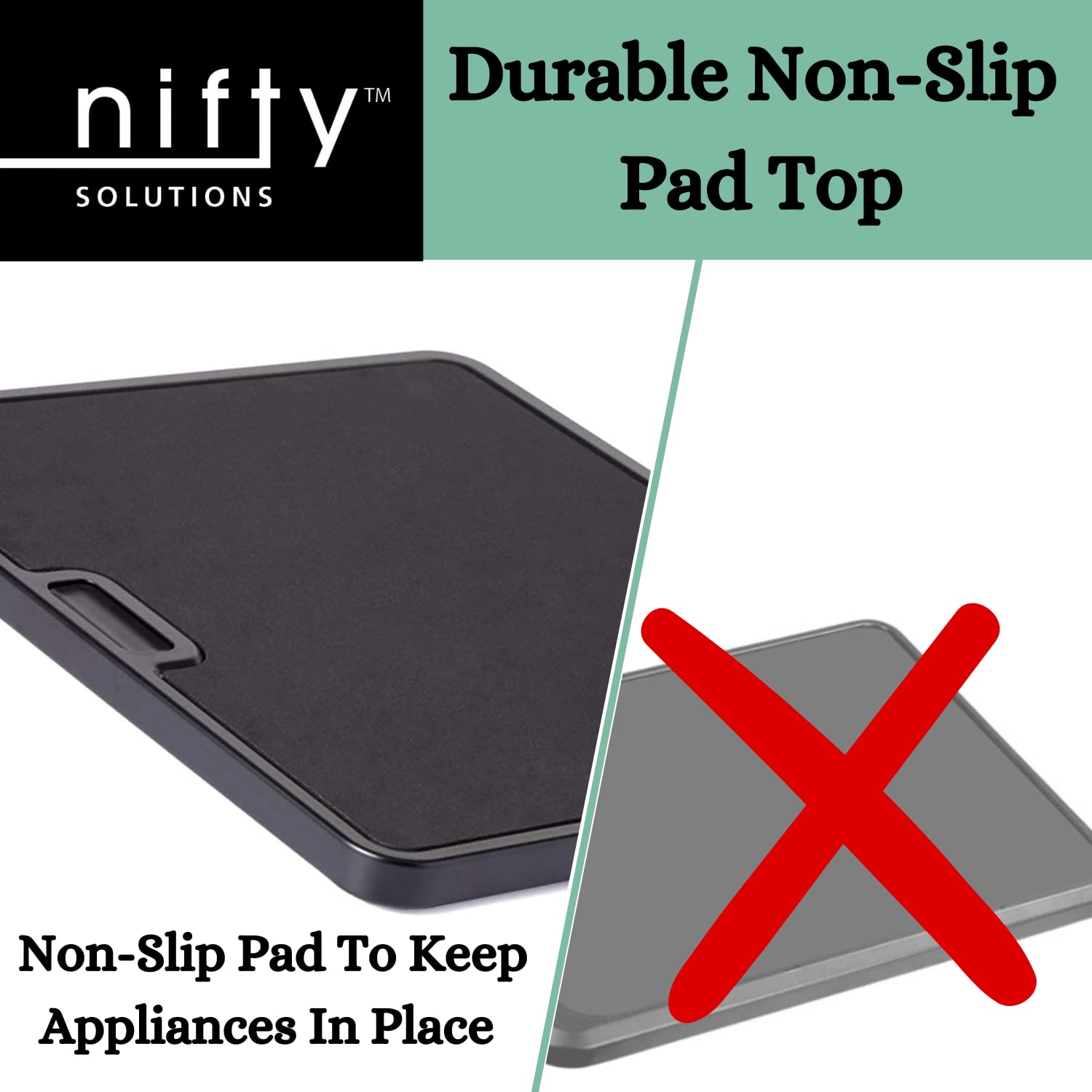 Nifty Small & Large Appliance Rolling Tray - Silver, Home Kitchen Counter Organizer, Integrated Rolling System, Non-Slip Pad Top for Coffee Maker, Stand Mixer, Blender, Toaster