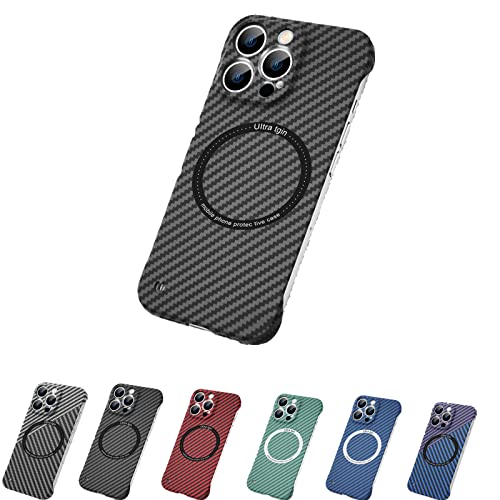 XIRUJNFD New Carbon Fiber Texture Magnetic Charging Phone Case for iPhone 11/12/13 Pro Max, Borderless Shockproof Phone Case (Black,iphone12Pro)