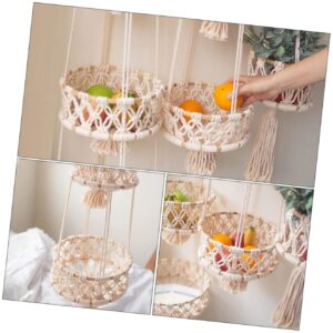 ADOCARN 1pc Cotton Rope Fruit and Vegetable Basket Fruit Vegetable Storage Basket Macrame Hangers Hanging Pot Rope Wall Baskets Rope Plant Hanger Woven Indoor Tapestry Bamboo Circle