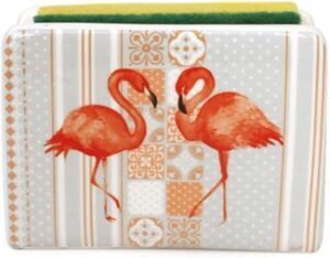 world-accents grey ceramic sponge holder with pink flamingos