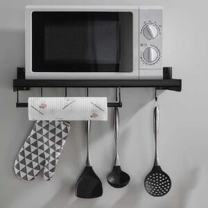 kitchen microwave storage rack, home wall rack, with 5 hooks wall mounted oven tray, microwave storage bracket (21.7 * 15 * 3.4 inches, black)