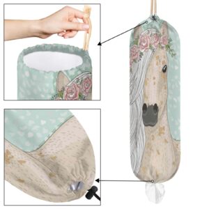 Horse Flower Plastic Bag Holder, Animal Floral Grocery Bag Storage Holder Garbage Shopping Bag Trash Bags Organizer for Kitchen Home