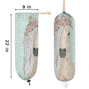 Horse Flower Plastic Bag Holder, Animal Floral Grocery Bag Storage Holder Garbage Shopping Bag Trash Bags Organizer for Kitchen Home