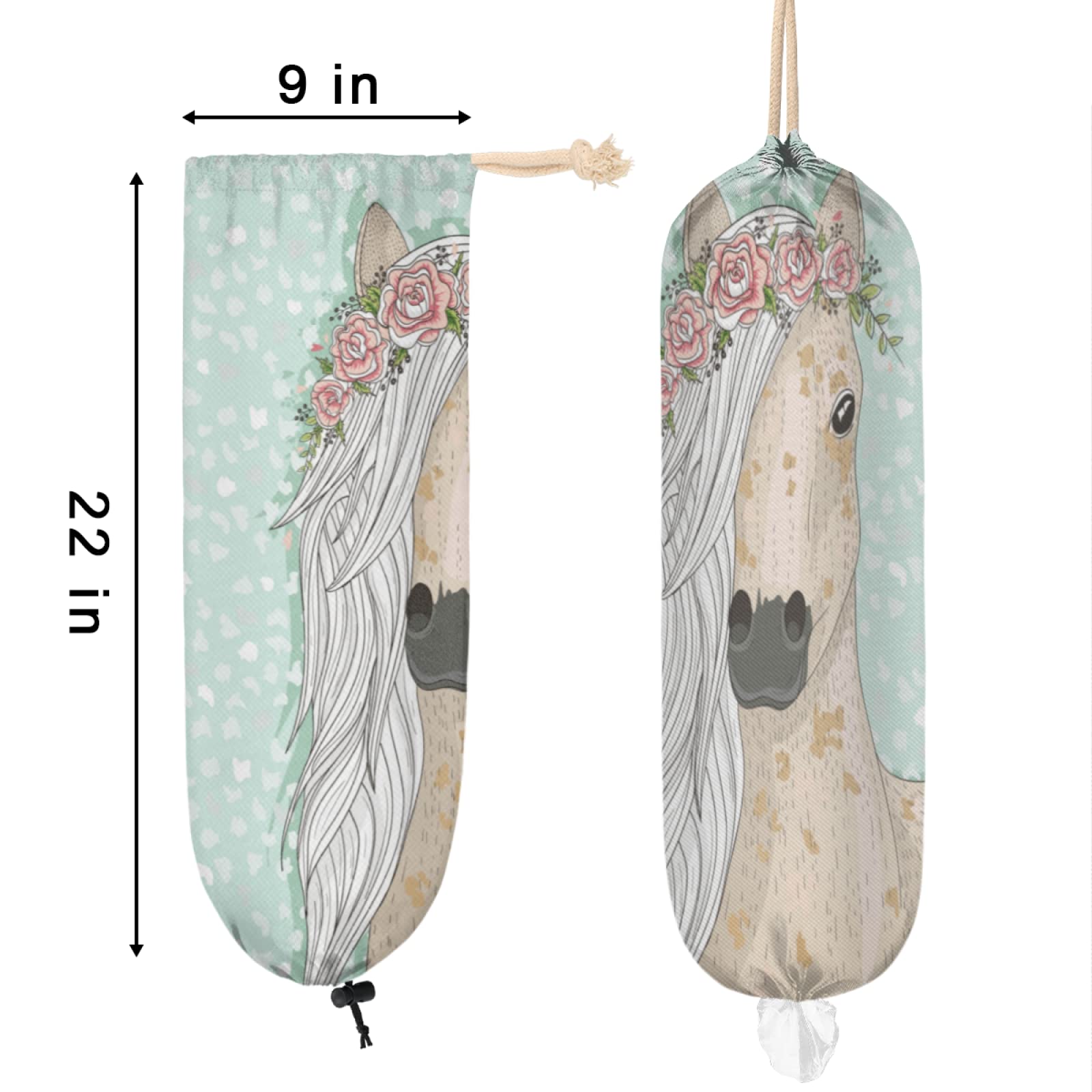 Horse Flower Plastic Bag Holder, Animal Floral Grocery Bag Storage Holder Garbage Shopping Bag Trash Bags Organizer for Kitchen Home