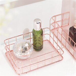 wrought iron storage basket - desktop organizer container - for kitchen cabinets, pantry, bathroom - 2 pack,rose gold(small)