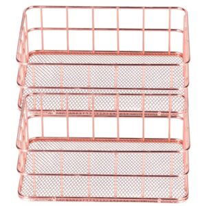 Wrought Iron Storage Basket - Desktop Organizer Container - for Kitchen Cabinets, Pantry, Bathroom - 2 Pack,Rose Gold(Small)