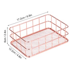 Wrought Iron Storage Basket - Desktop Organizer Container - for Kitchen Cabinets, Pantry, Bathroom - 2 Pack,Rose Gold(Small)