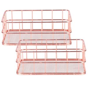 Wrought Iron Storage Basket - Desktop Organizer Container - for Kitchen Cabinets, Pantry, Bathroom - 2 Pack,Rose Gold(Small)