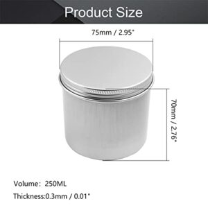 Othmro 1Pcs Round Aluminum Cans Tin Can Screw Top Metal Lid Containers 250ml/8.3 oz, 75 * 70mm (D*H) Silver Color Aluminum Containers for Lip Balm, Crafts, Cosmetic, Candles