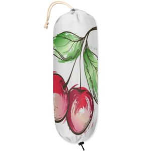 plastic bag holder fruits cherry wall mount grocery bag holder washable plastic bag dispenser garbage bag organizer for home kitchen decor, gifts for women mom family friends