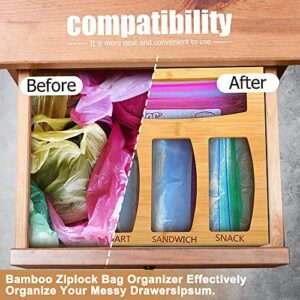 TILB Ziplock Bag Storage Organizer,Bamboo Baggie Organizer Dispenser for Drawer,Plastic Bag Organizer for Drawer Compatible With Gallon,Quart,Sandwich,Snack Bags