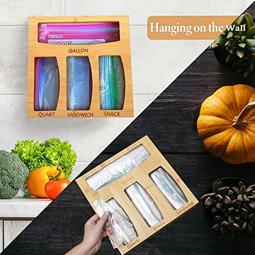 TILB Ziplock Bag Storage Organizer,Bamboo Baggie Organizer Dispenser for Drawer,Plastic Bag Organizer for Drawer Compatible With Gallon,Quart,Sandwich,Snack Bags