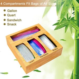 TILB Ziplock Bag Storage Organizer,Bamboo Baggie Organizer Dispenser for Drawer,Plastic Bag Organizer for Drawer Compatible With Gallon,Quart,Sandwich,Snack Bags