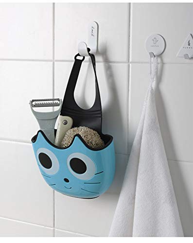 QTMY 2 PACK Cat Sponge Holder Basket with Buckle,Sink Faucet Caddy Hanging Drain Rack, Gadget Soap Brush Desk Pen Organizer for Kitchen Bathroom,Green Blue