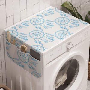lunarable boho washing machine organizer, pattern of mystic dreamcatcher with feathers print, anti-slip fabric cover for washers and dryers, 47" x 18.5", deep sky blue multicolor